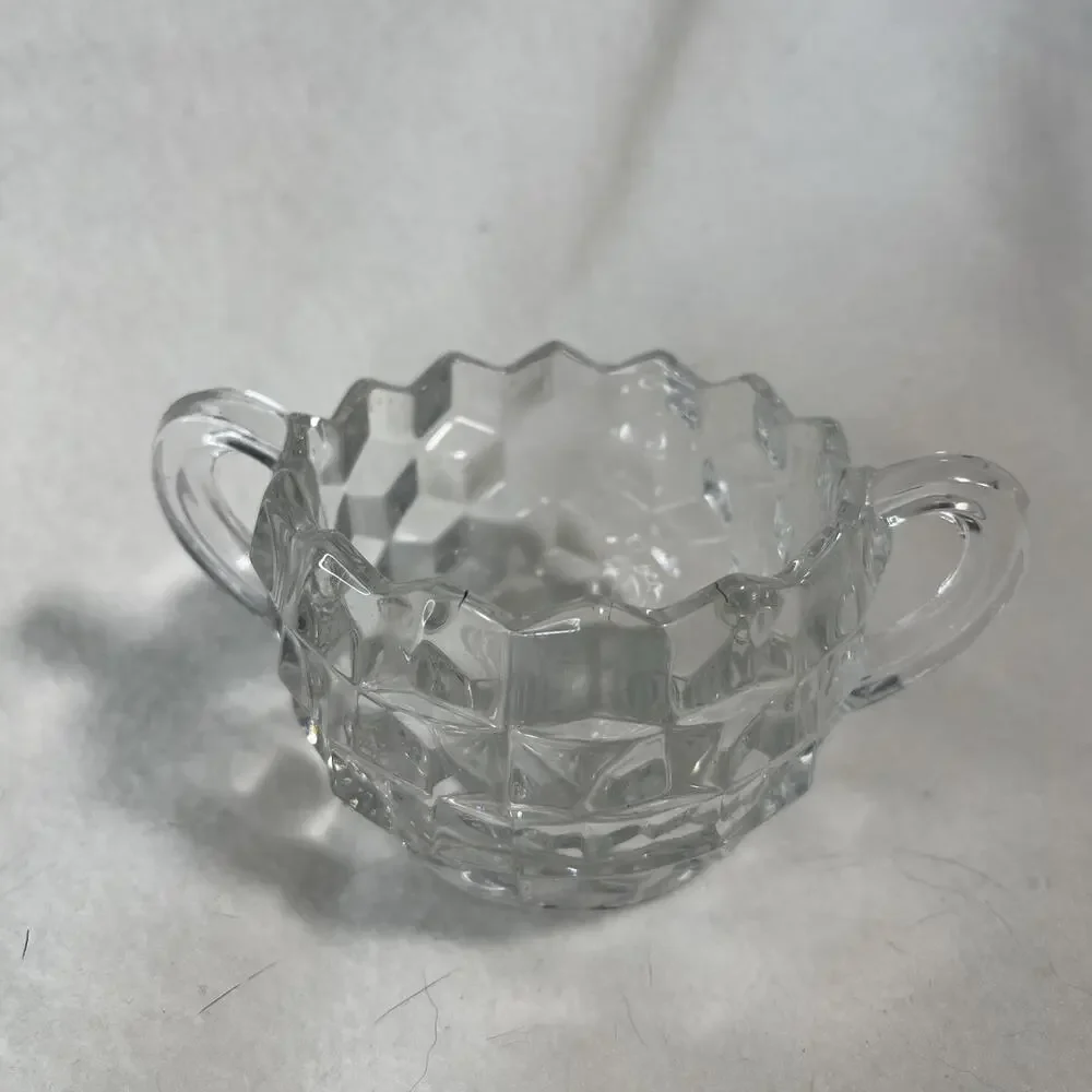 Vintage Fostoria American Clear Cube Open Sugar Bowl With 2 Handles 2.5” Tall